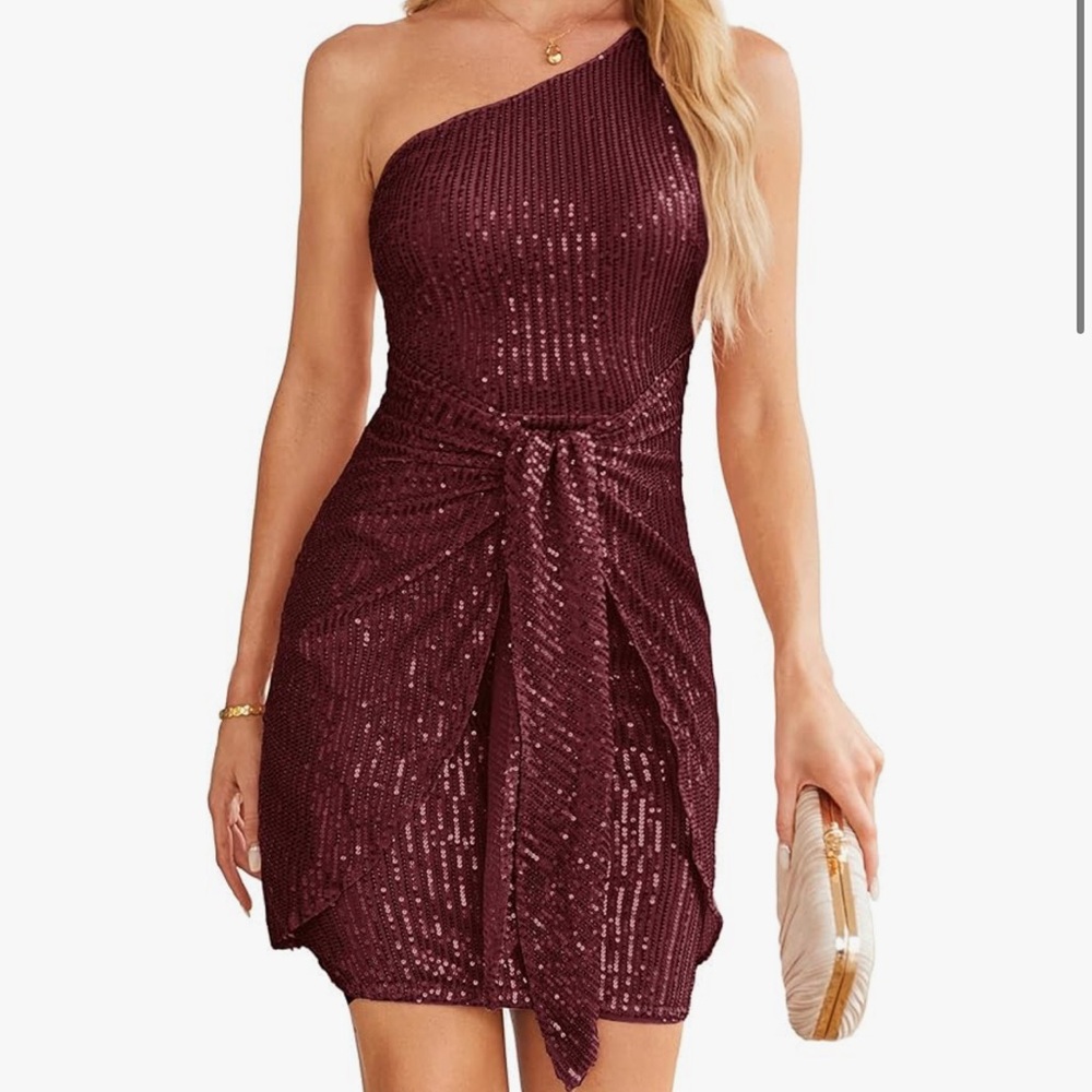 NWT GRACE KARIN Women Sequin Dress Cocktail One Shoulder Sleeveless Tie Dress